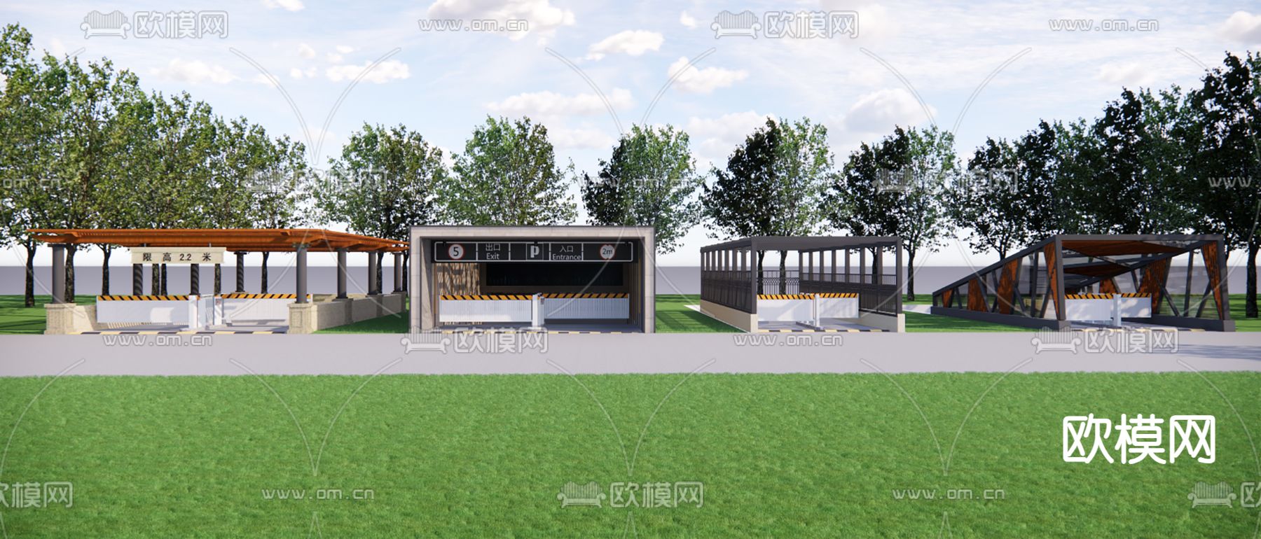 停车场门闸 车库入口su模型下载（渲染图4）