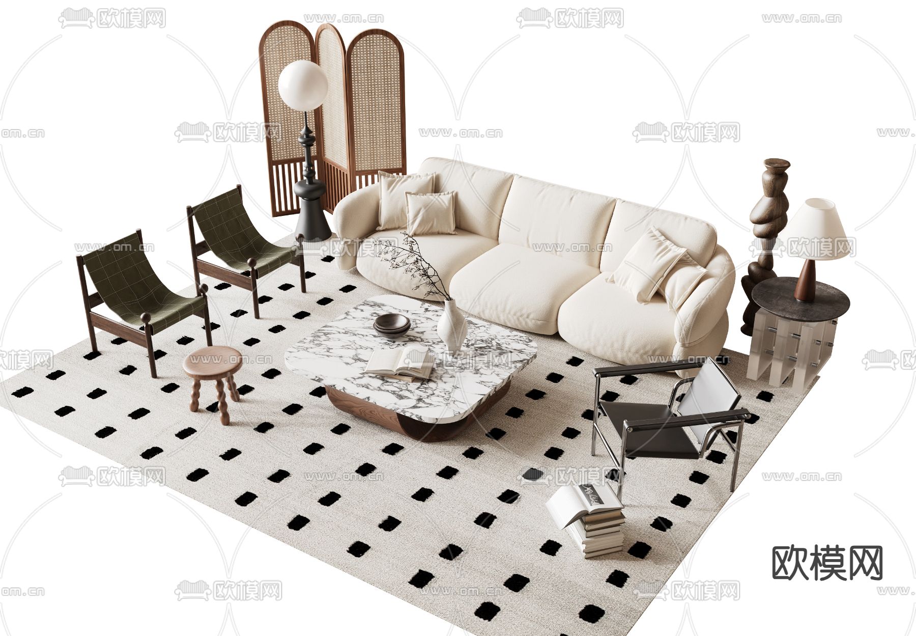 侘寂风沙发 组合沙发su模型下载（渲染图1）