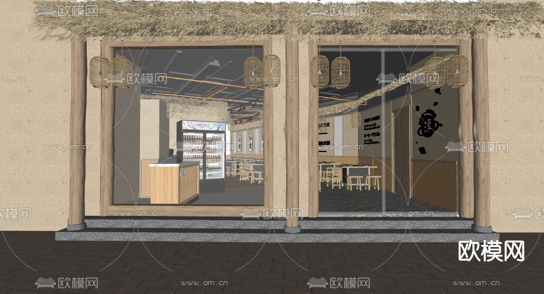 中式火锅店su模型下载（渲染图3）