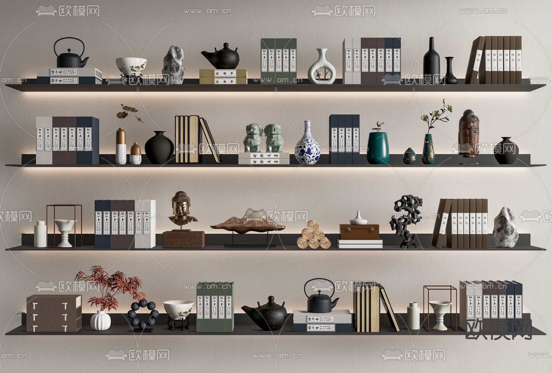 新中式饰品摆件 书籍 茶具su模型