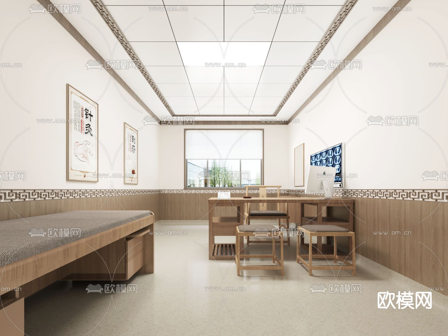 中医科门诊室su模型下载（渲染图1）