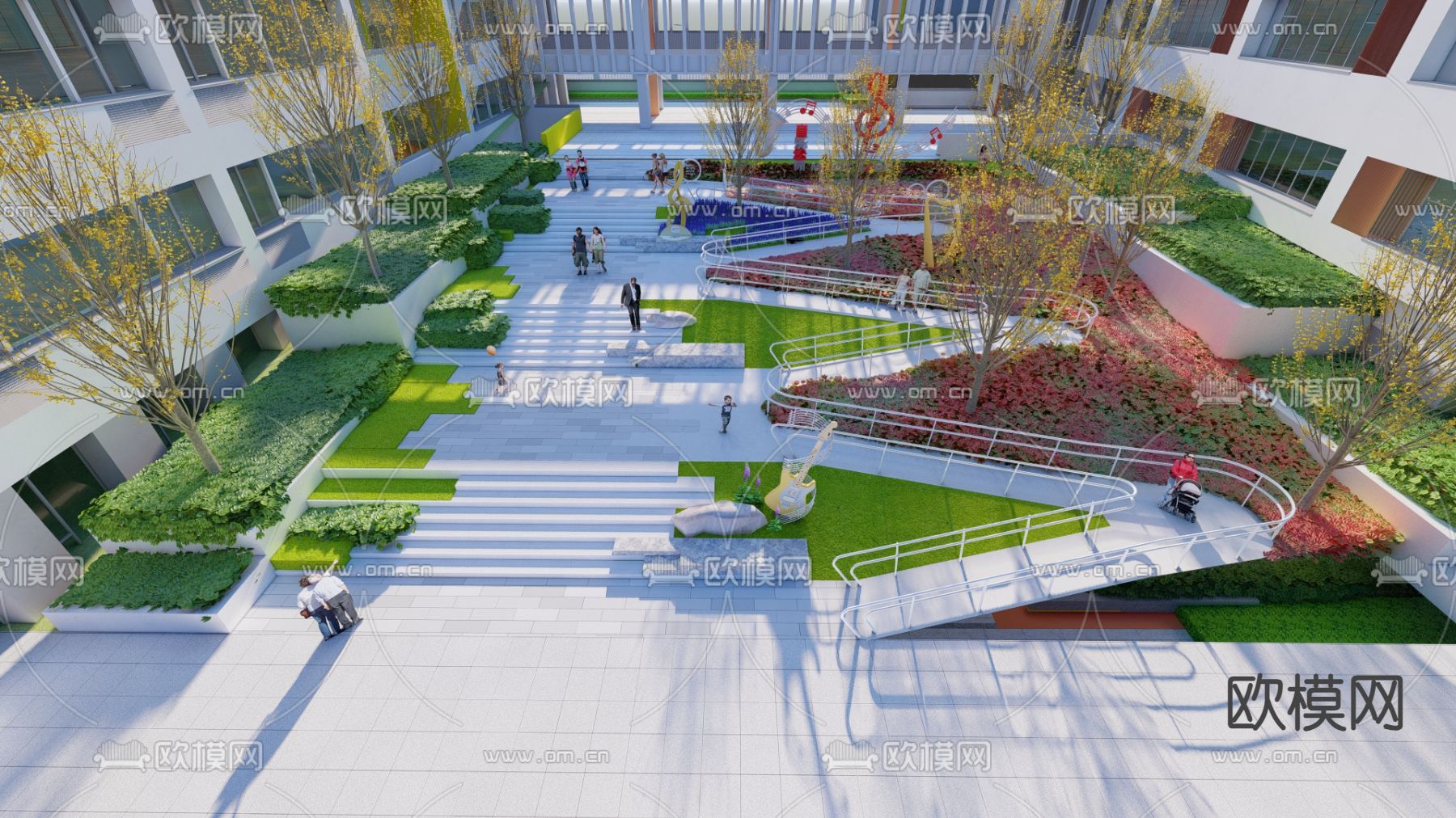 台阶景观 中庭su模型