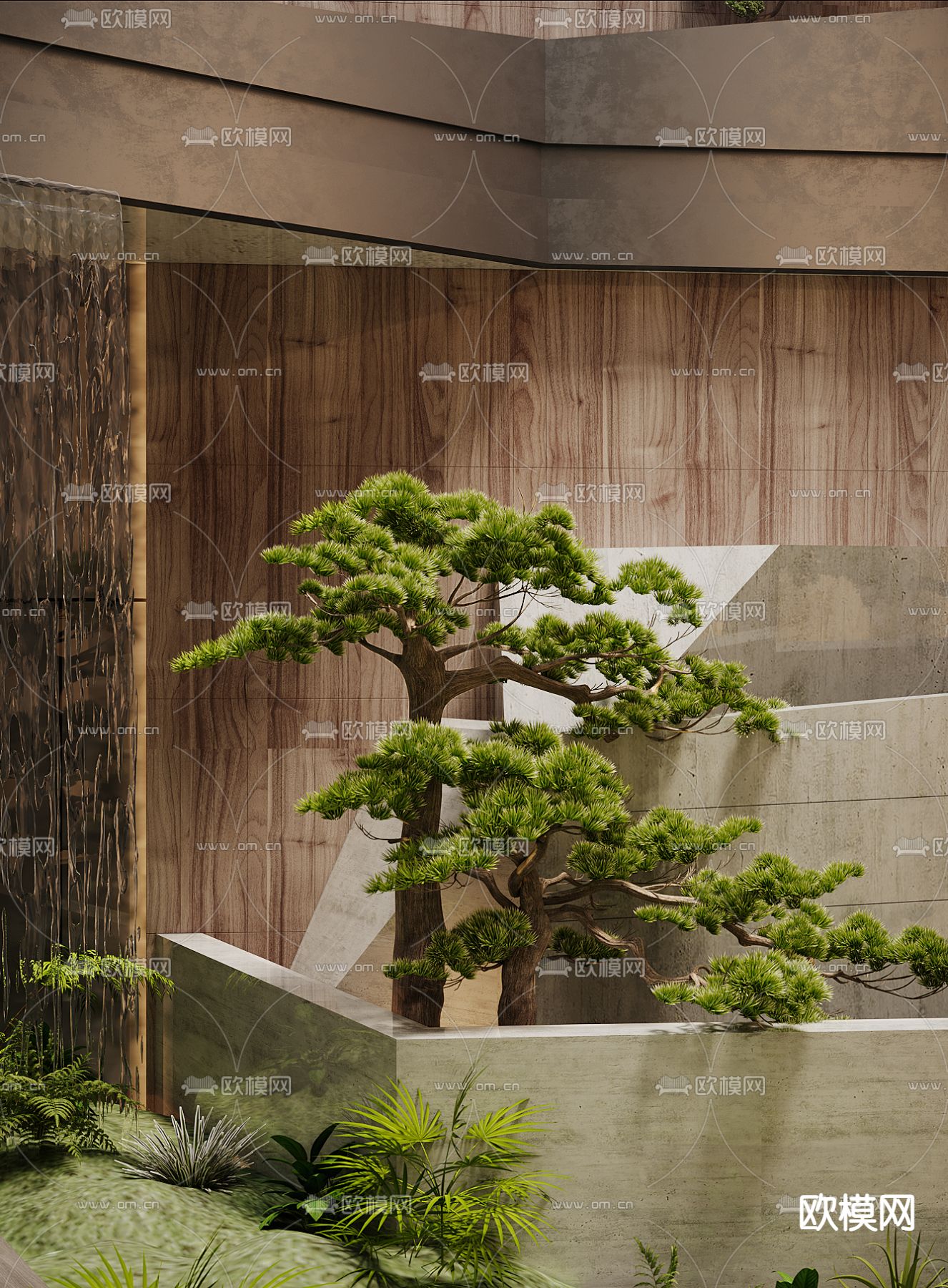 松树造景 苔藓绿植3d模型下载（渲染图2）