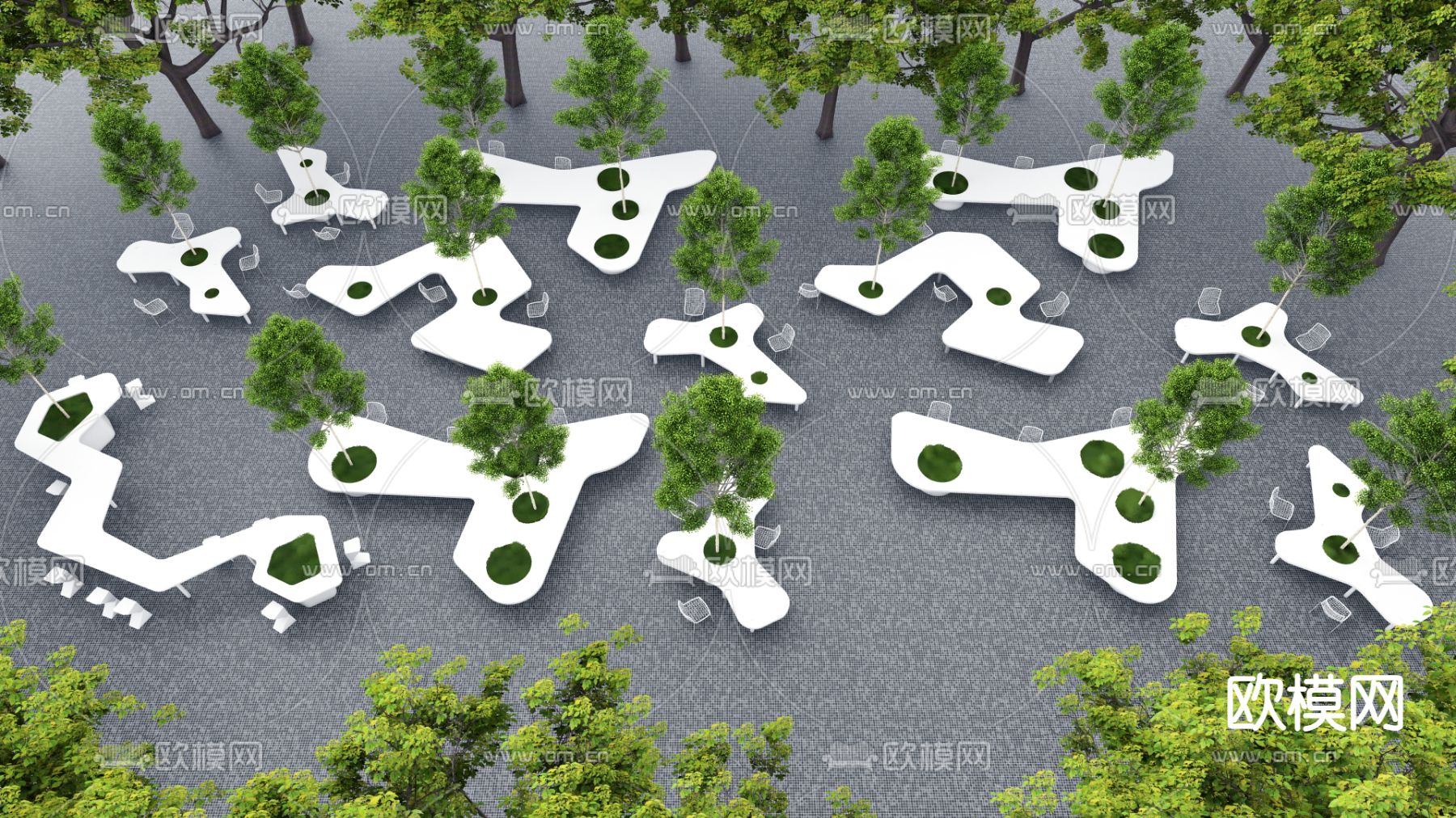 景观树池 种植池 花池座椅su模型下载（渲染图1）