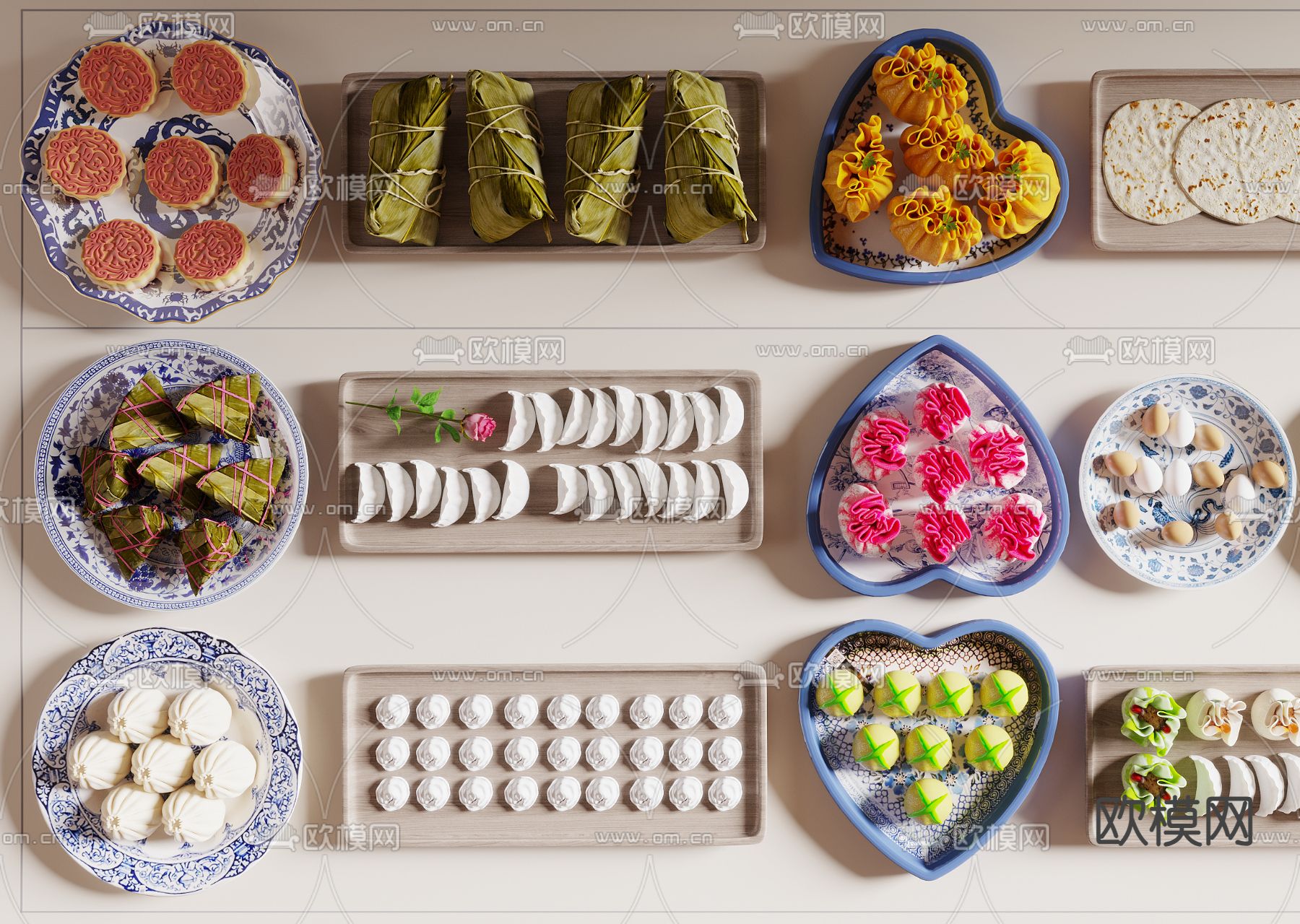 中式食物 饺子 包子su模型下载（渲染图1）