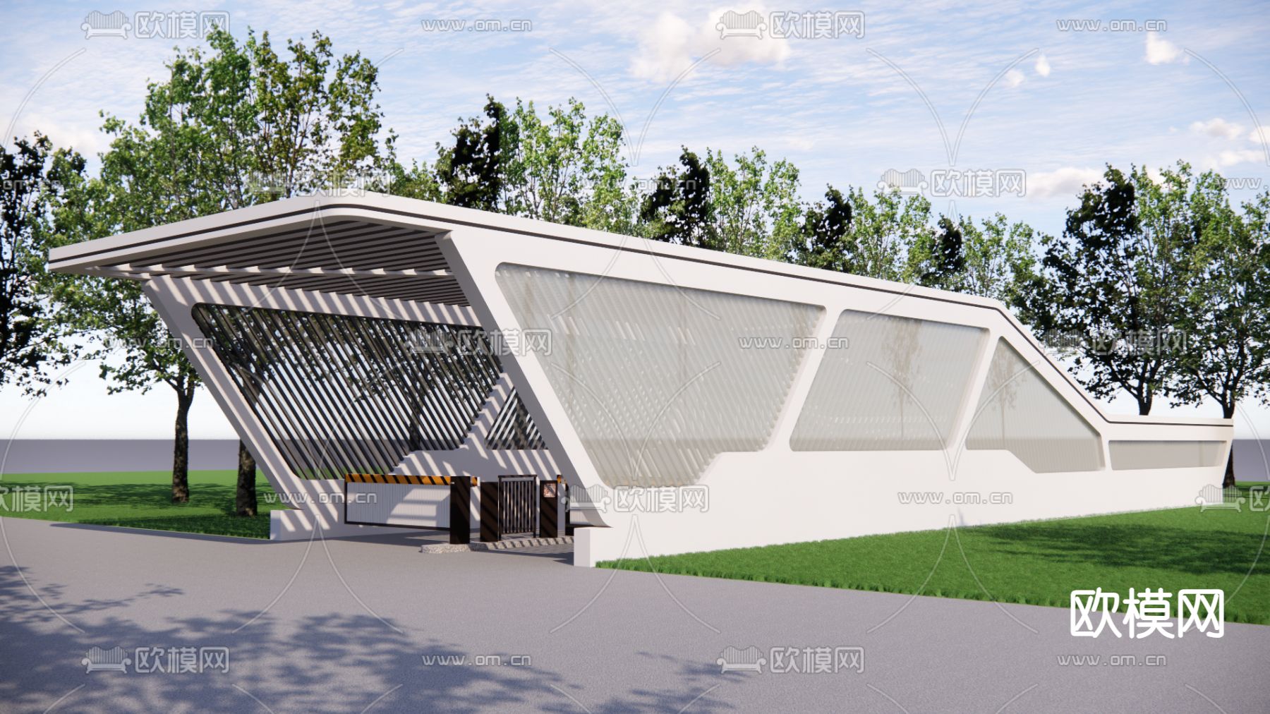 停车场门闸 车库入口su模型下载（渲染图1）