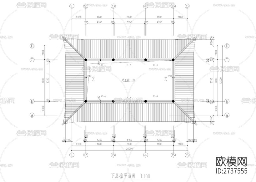 天王殿全套建筑結(jié)cad施工圖下載(渲染圖4)