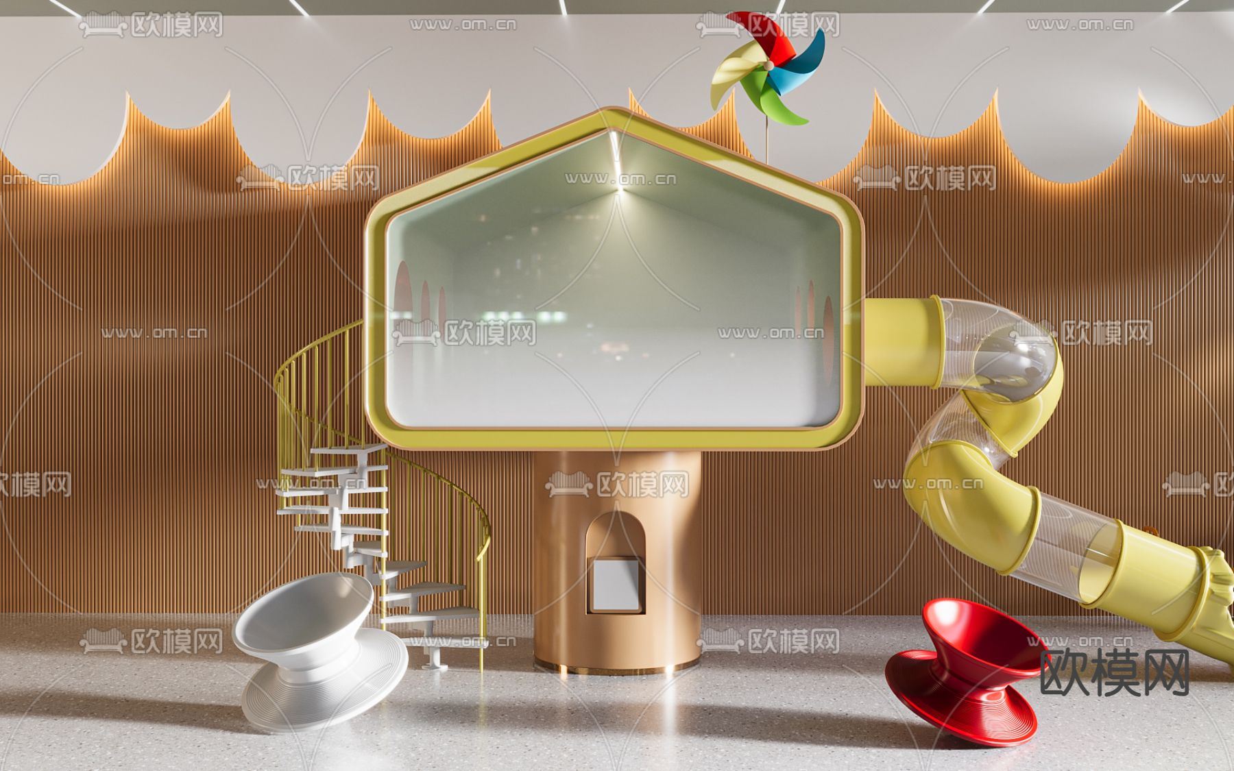 儿童滑滑梯su模型下载（渲染图1）