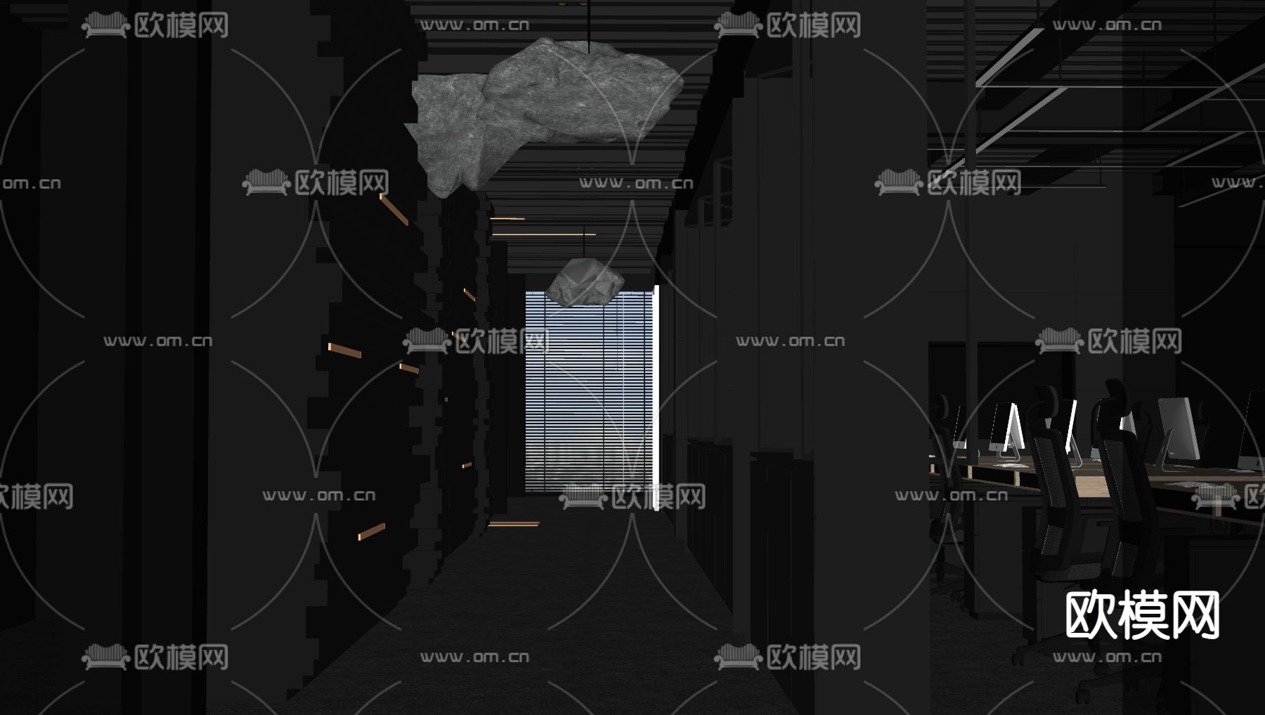办公室走道su模型下载（渲染图2）
