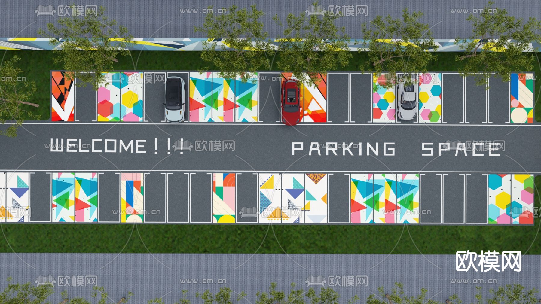 停车场 停车位su模型下载（渲染图3）