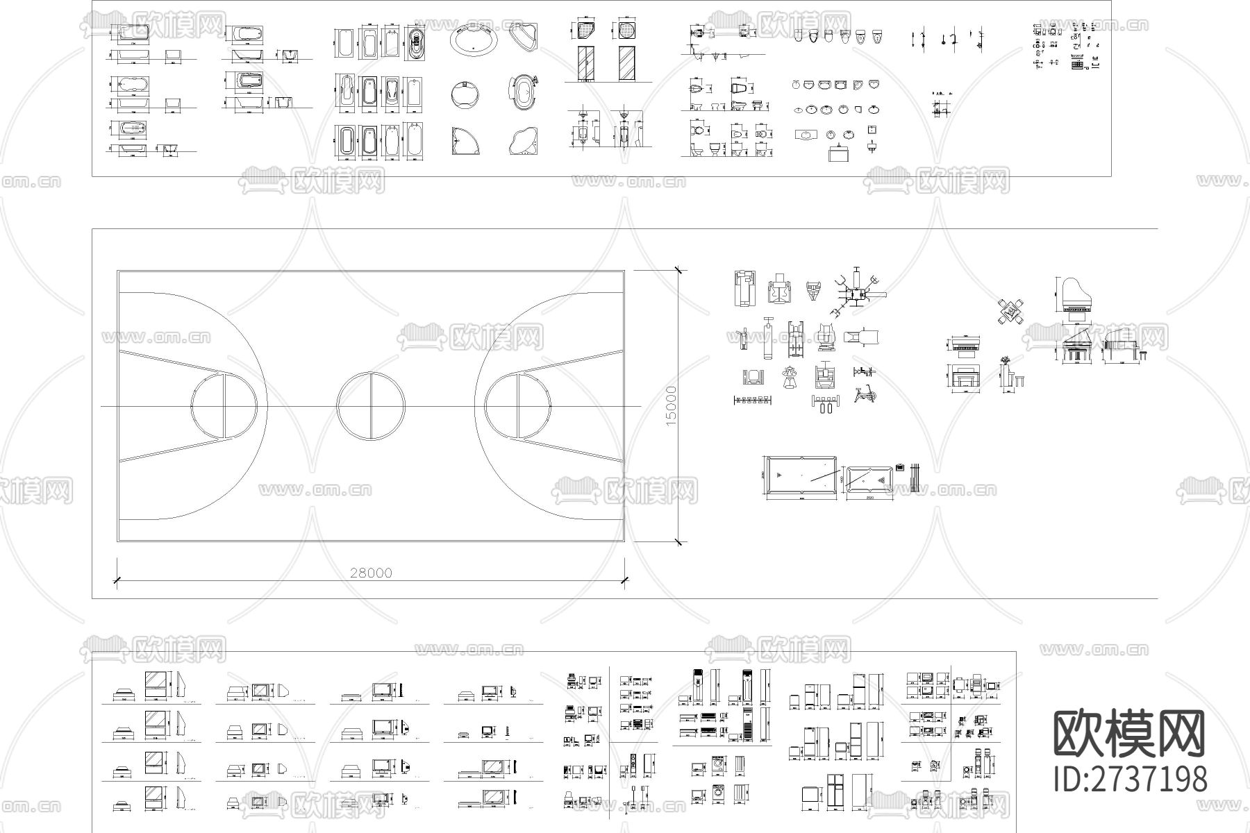 办公中式家具cad图库下载（渲染图2）