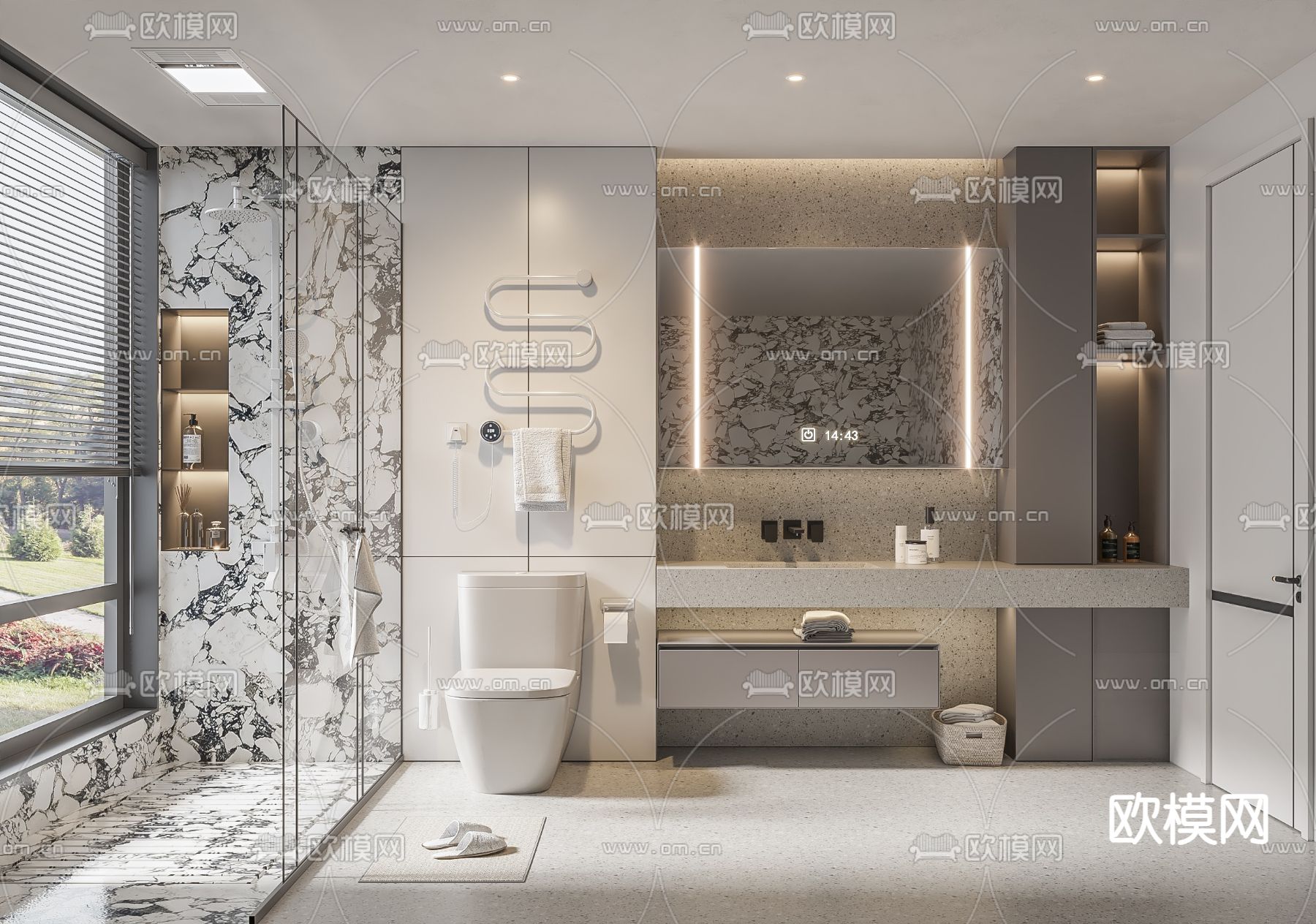 现代卫生间 洗手间 浴室su模型下载（渲染图1）