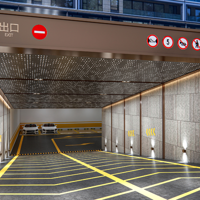  现代地下车库坡道 车库su模型 