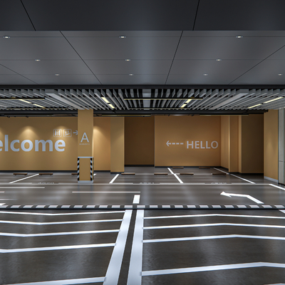  现代地下车库 停车场su模型 