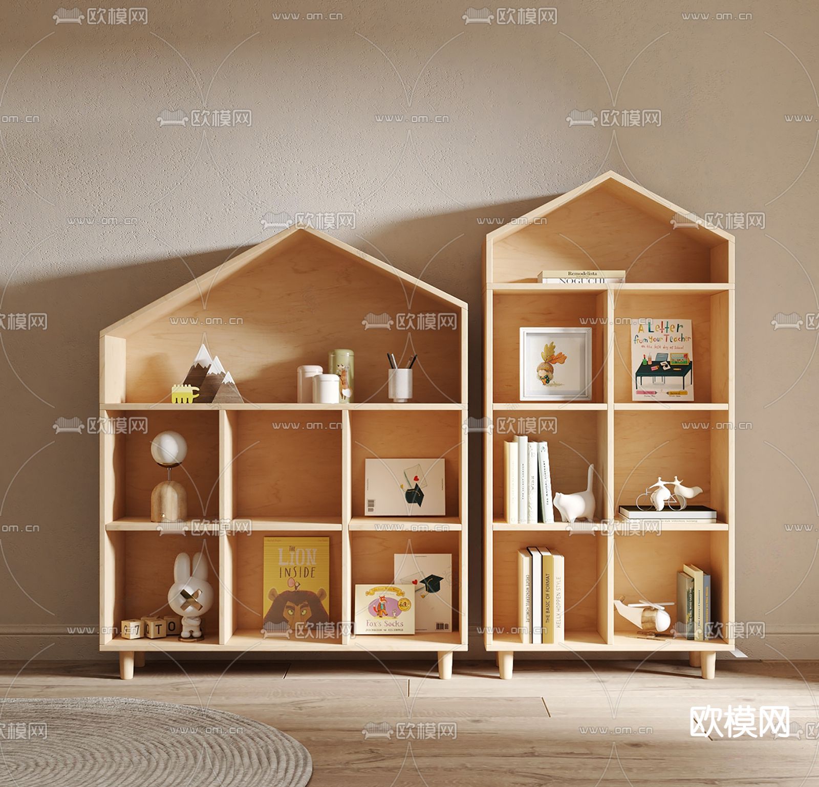 现代儿童书架su模型下载（渲染图1）