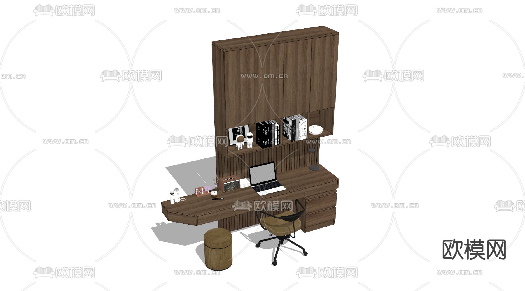 现代实木书桌椅su模型下载（渲染图4）