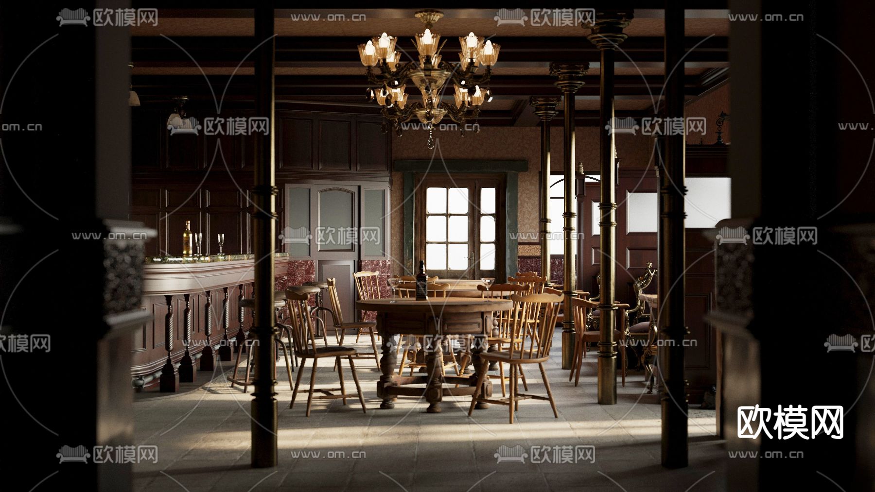 美式酒吧餐厅su模型下载（渲染图1）
