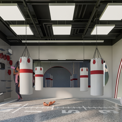  现代拳击室 健身房su模型 