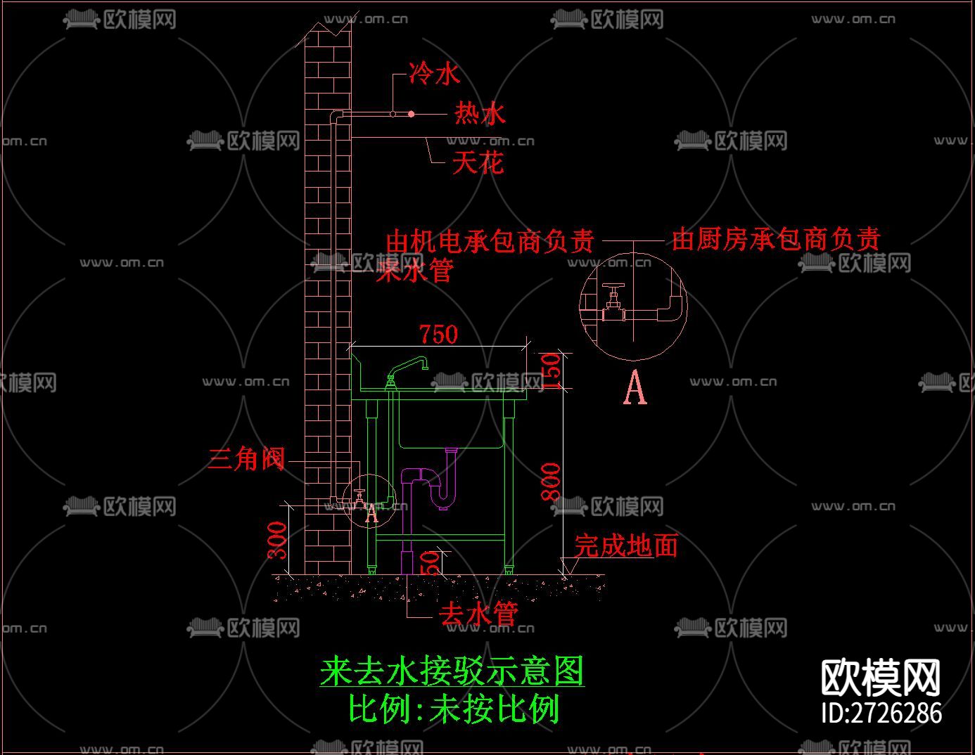 厨房后厨CAD大样图下载（渲染图2）