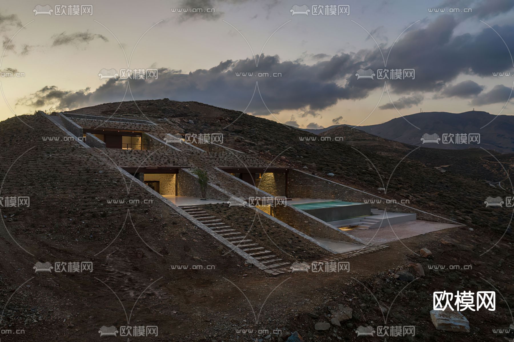 现代民宿外观su模型下载（渲染图2）