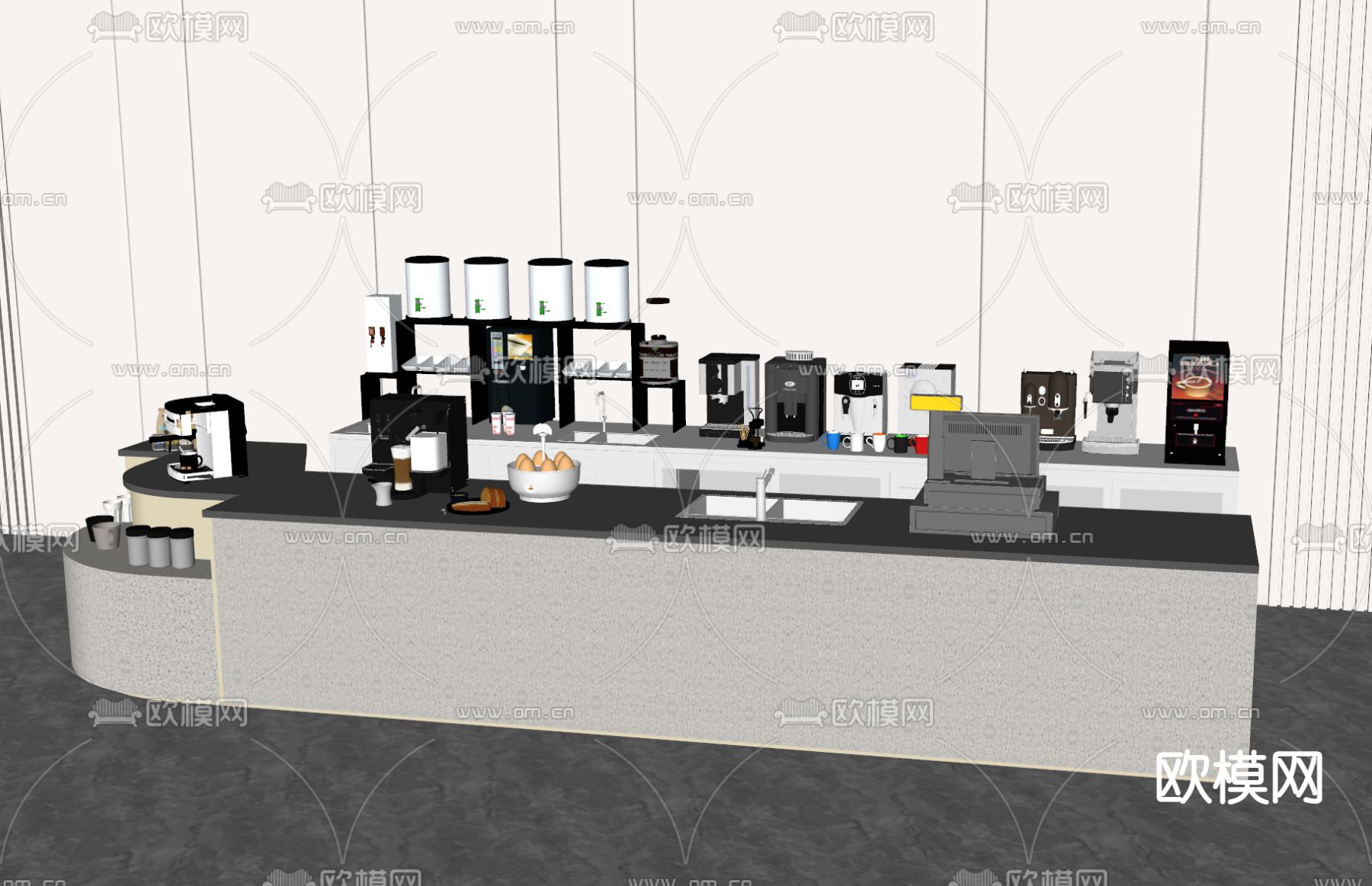 咖啡厅吧台 操作台su模型下载（渲染图2）