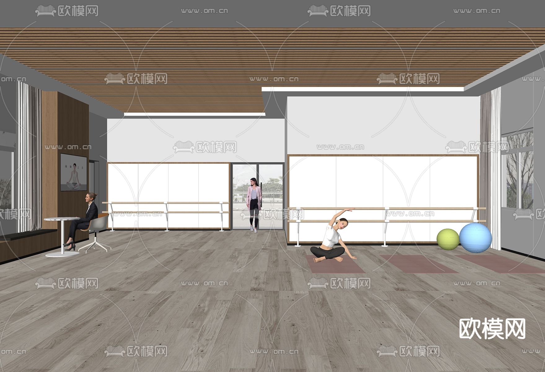 现代舞蹈室su模型下载（渲染图2）