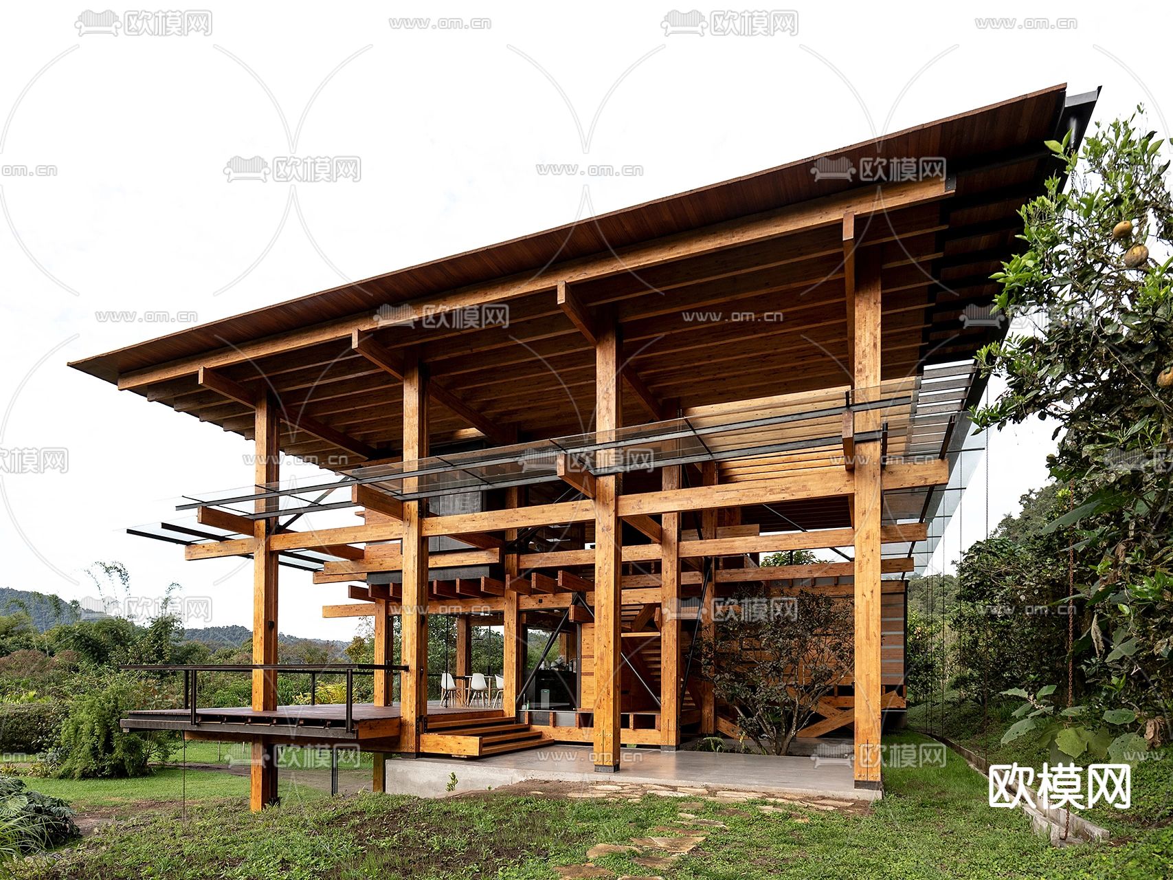现代民宿建筑  木屋su模型下载（渲染图3）