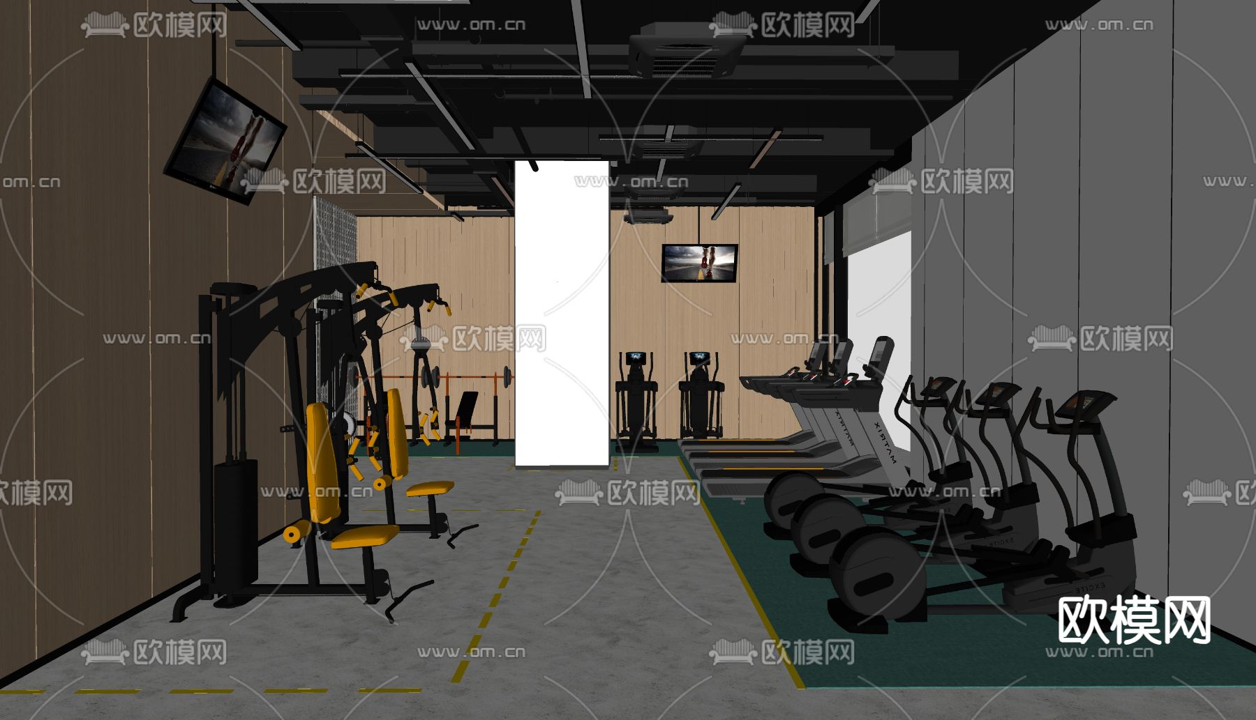 现代健身房su模型下载（渲染图2）