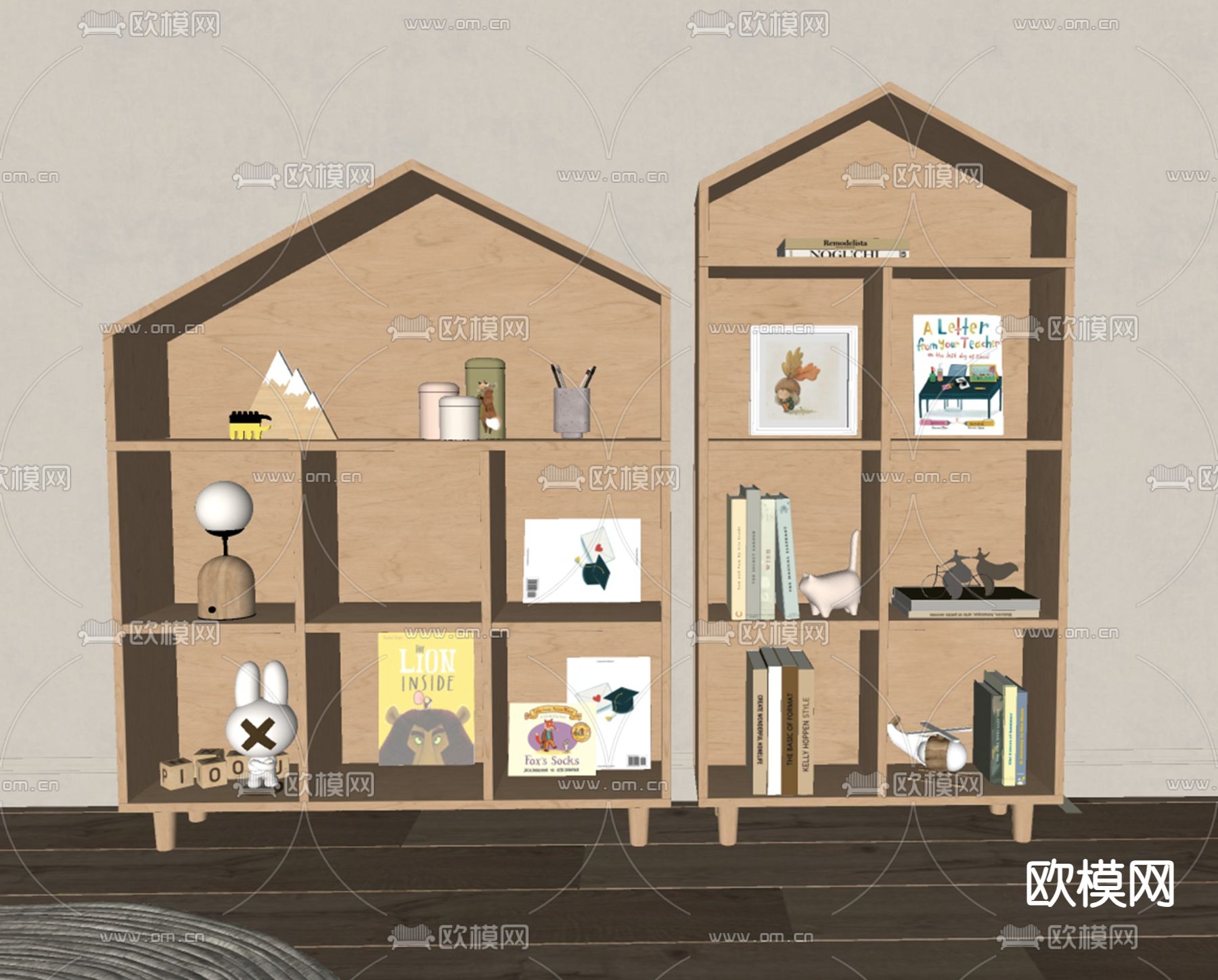 现代儿童书架su模型下载（渲染图2）