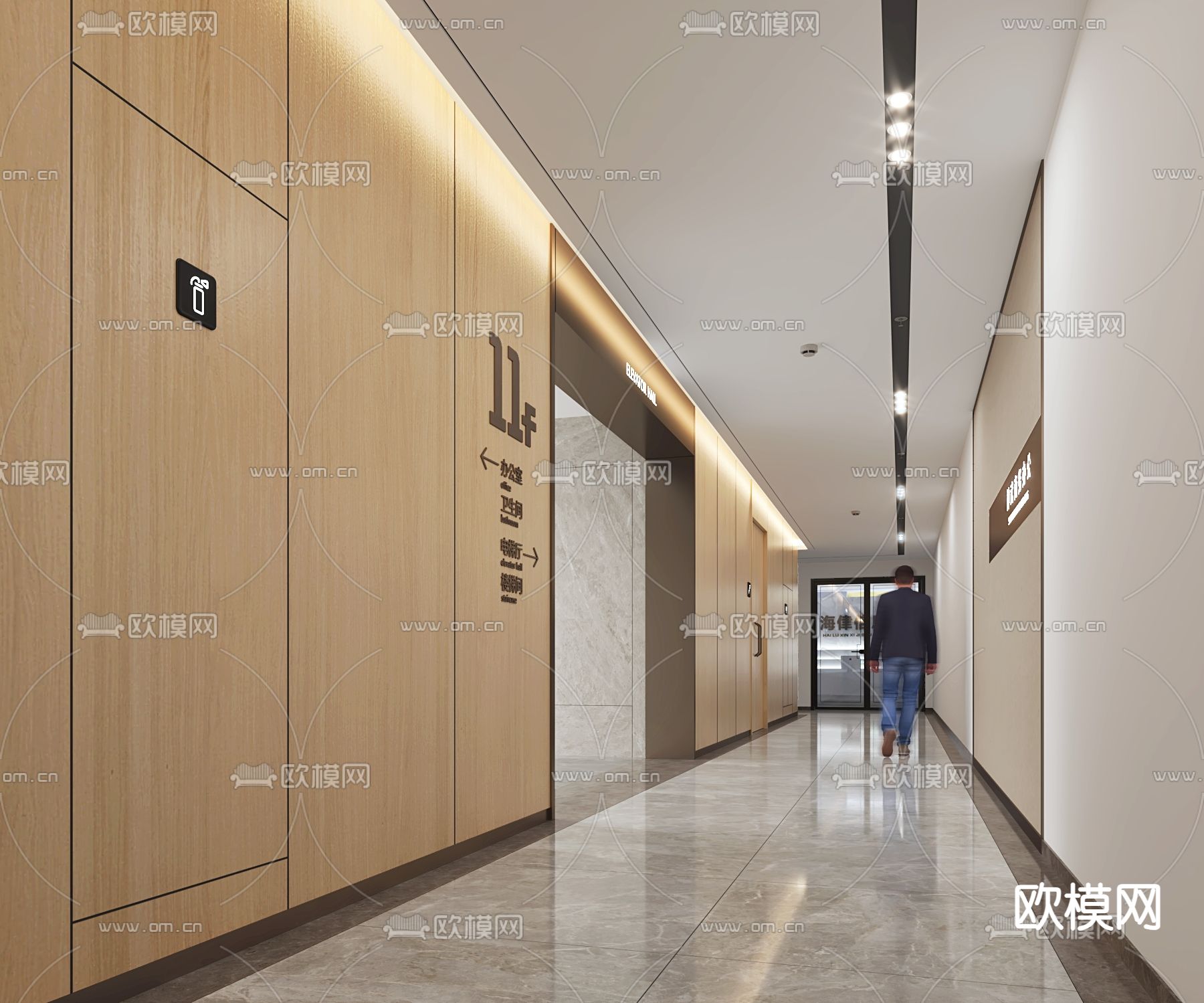 现代办公走廊su模型下载（渲染图1）