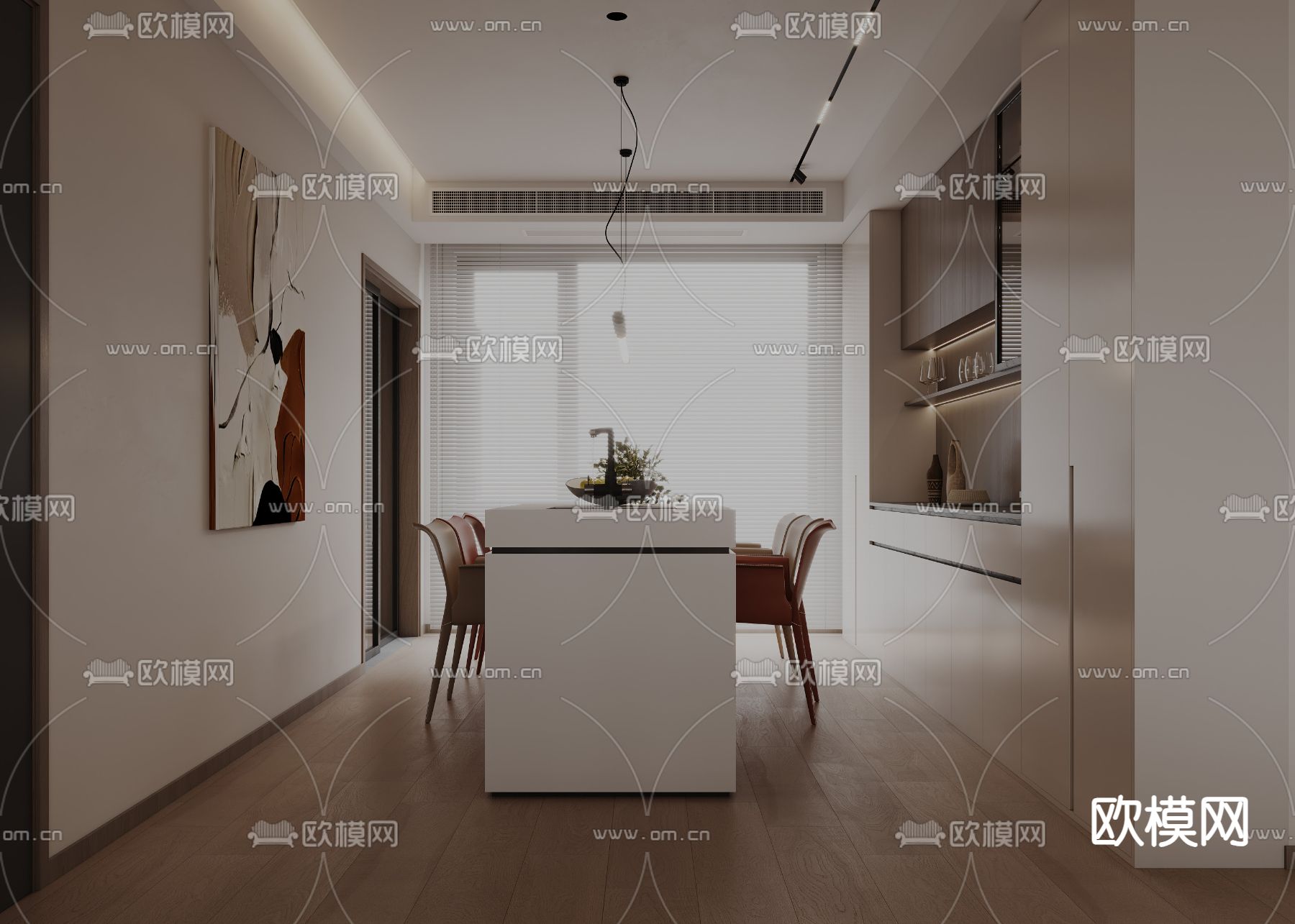 现代客餐厅3d模型下载（渲染图4）