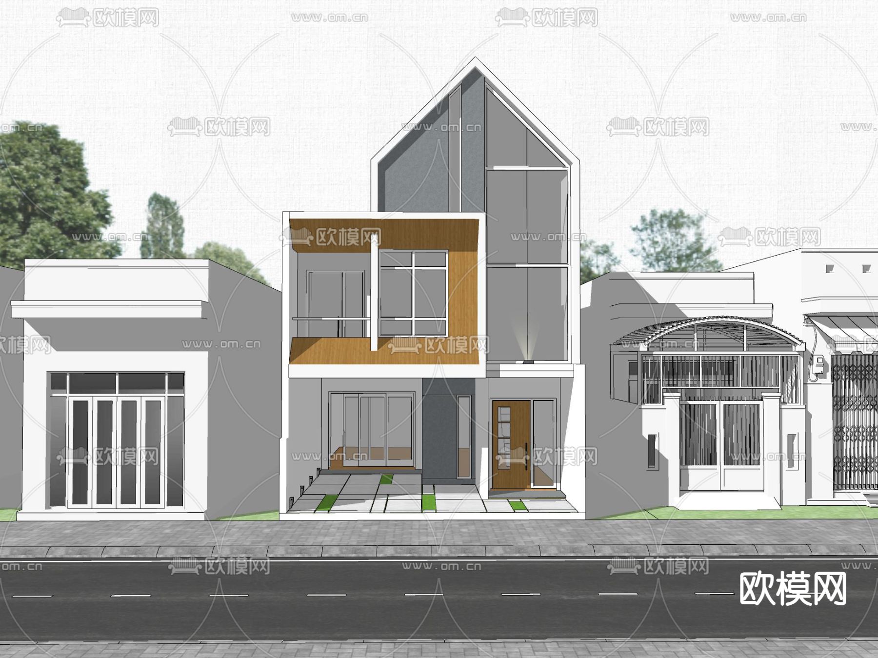 现代独栋别墅su模型下载（渲染图2）