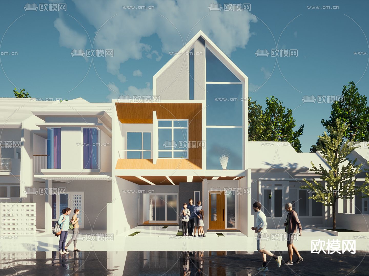 现代独栋别墅su模型下载（渲染图1）