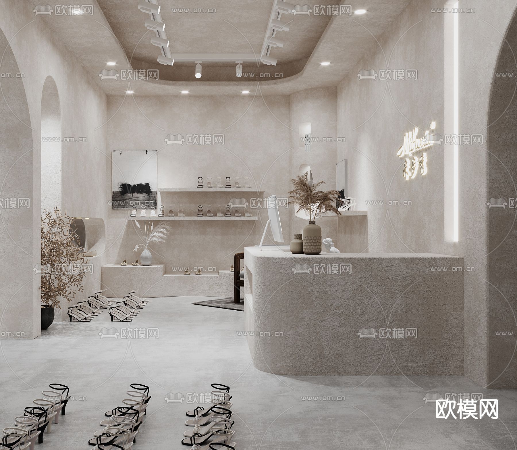 侘寂风鞋店3d模型下载（渲染图1）