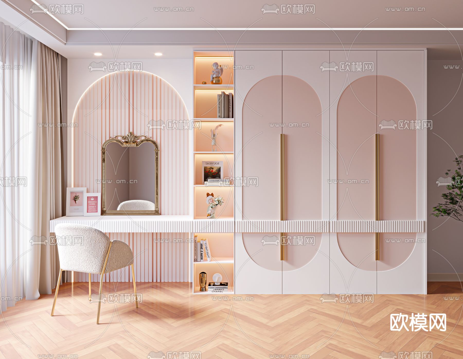 一体式衣柜su模型下载（渲染图1）