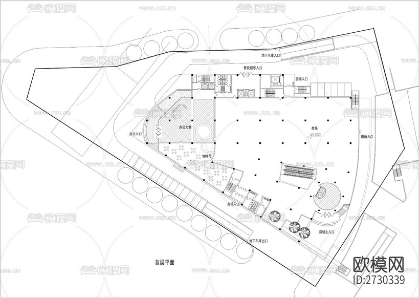商業(yè)及辦公樓建筑cad平面圖下載(渲染圖6)