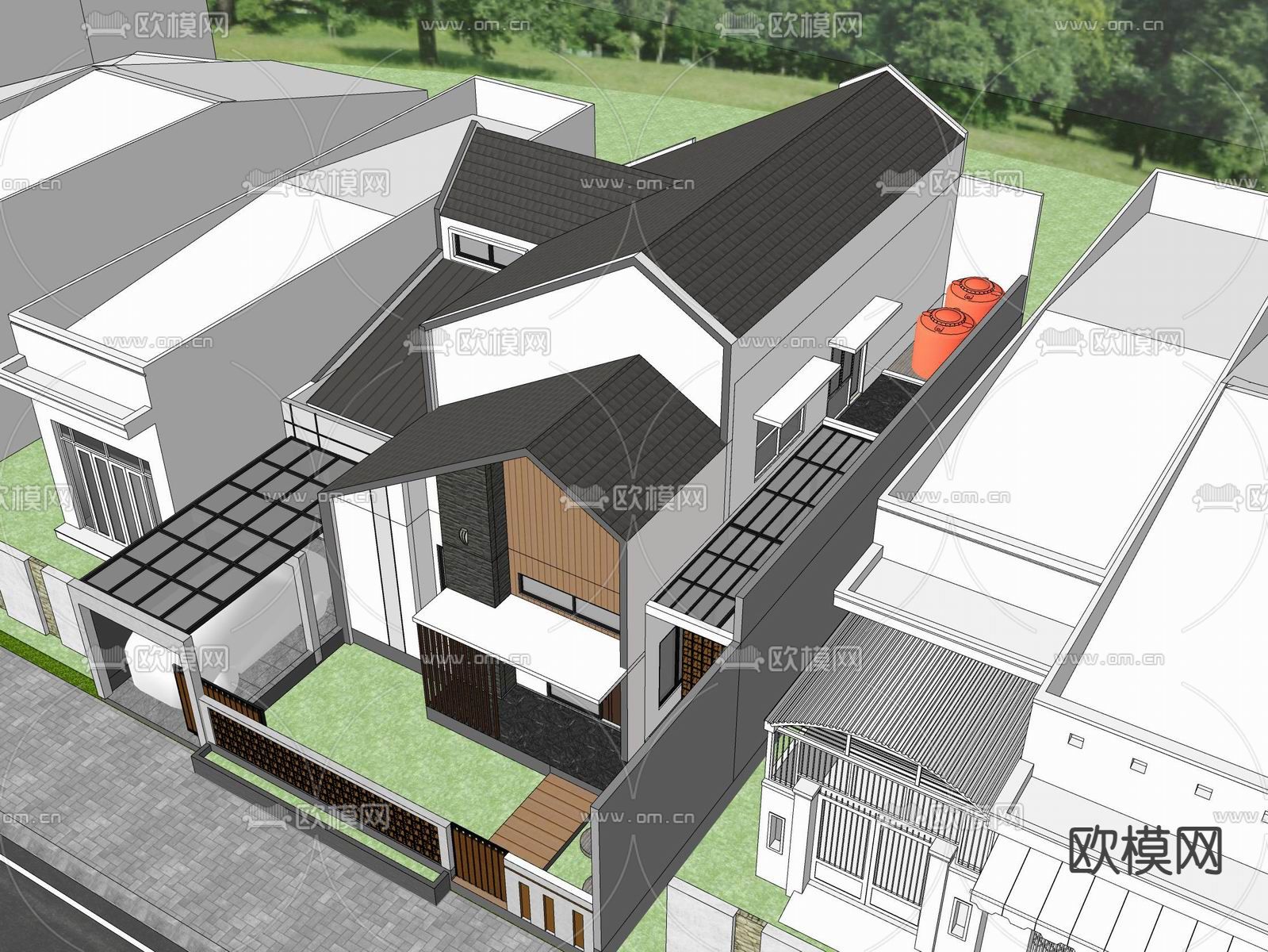 现代独栋别墅su模型下载（渲染图4）