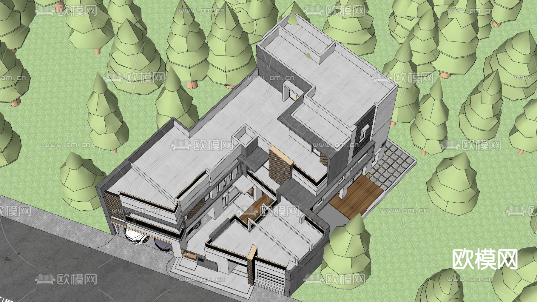 现代独栋别墅su模型下载（渲染图4）