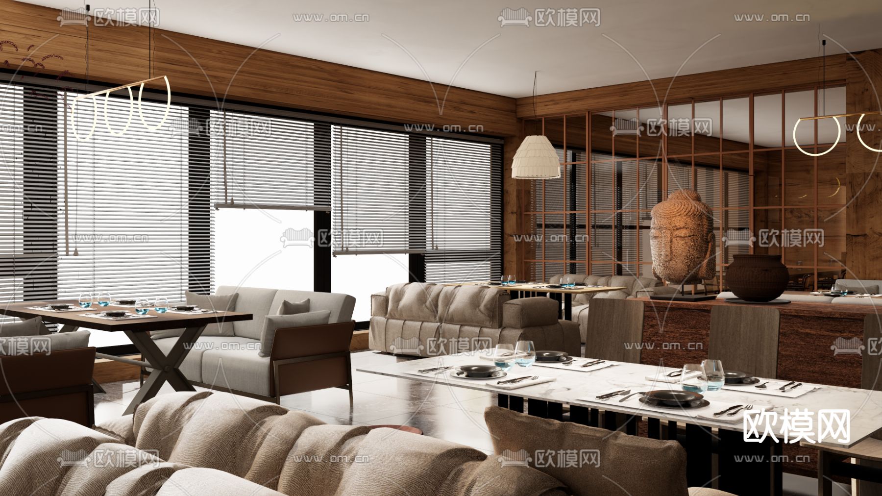 东南亚餐厅su模型下载（渲染图1）