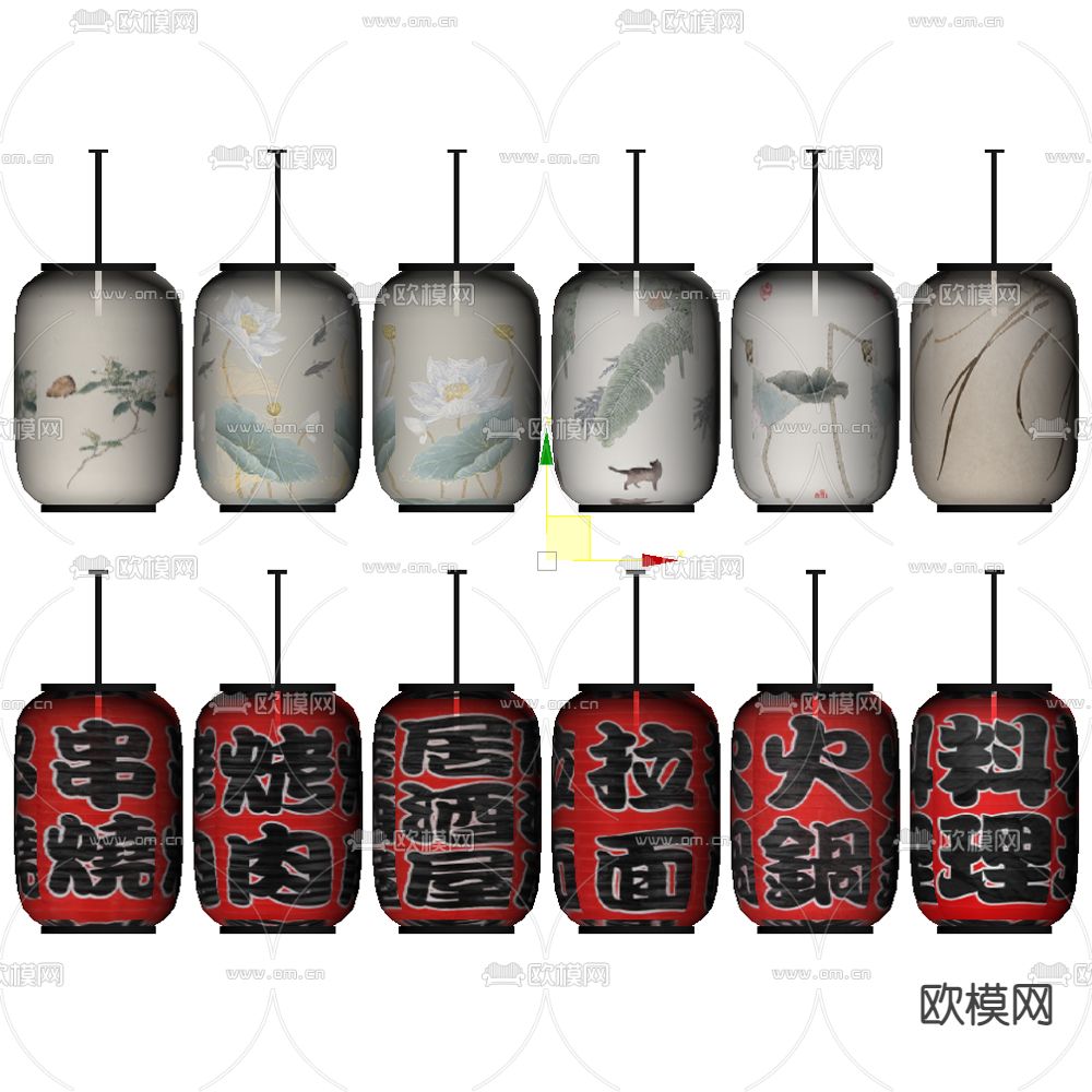 日式灯笼吊灯su模型下载（渲染图2）