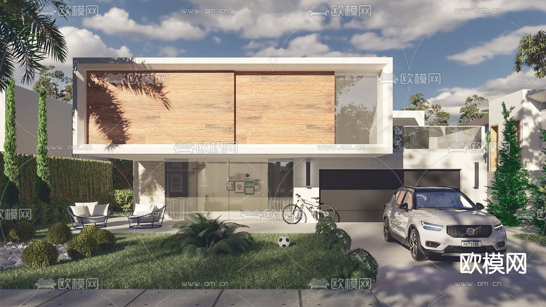 现代独栋别墅su模型下载（渲染图1）