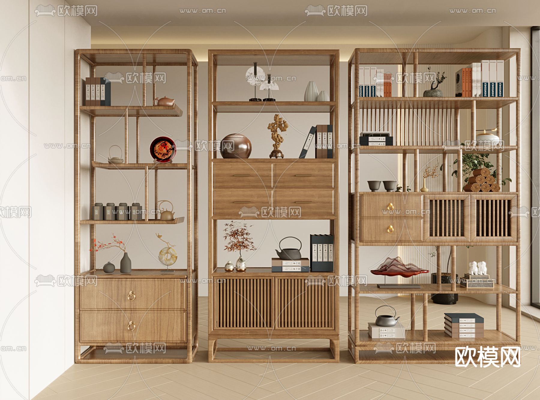 中式博古架su模型下载（渲染图1）