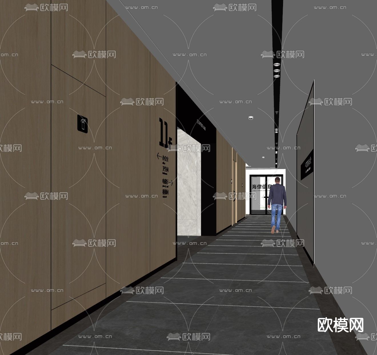 现代办公走廊su模型下载（渲染图2）
