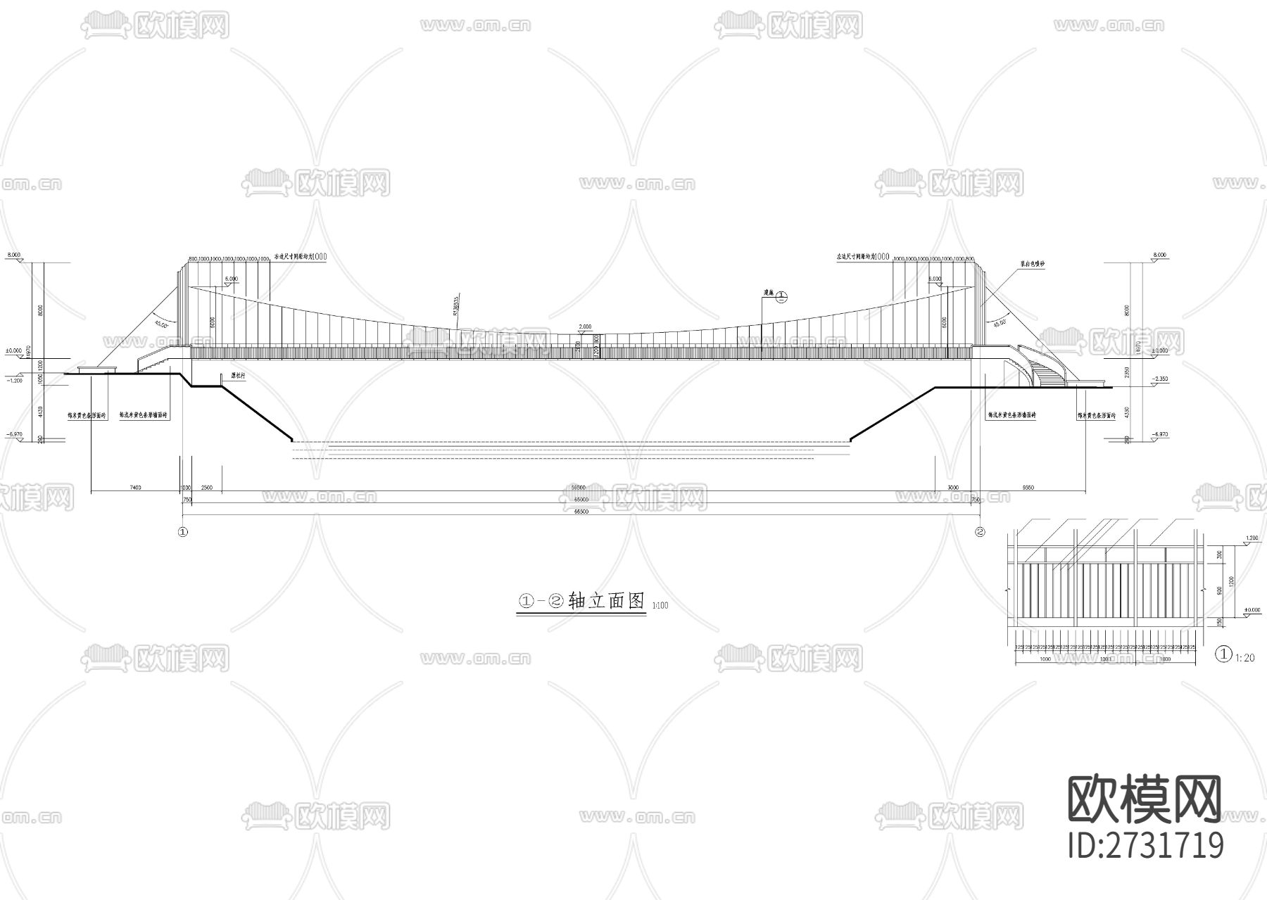 铁桥景观桥节点大样下载（渲染图2）