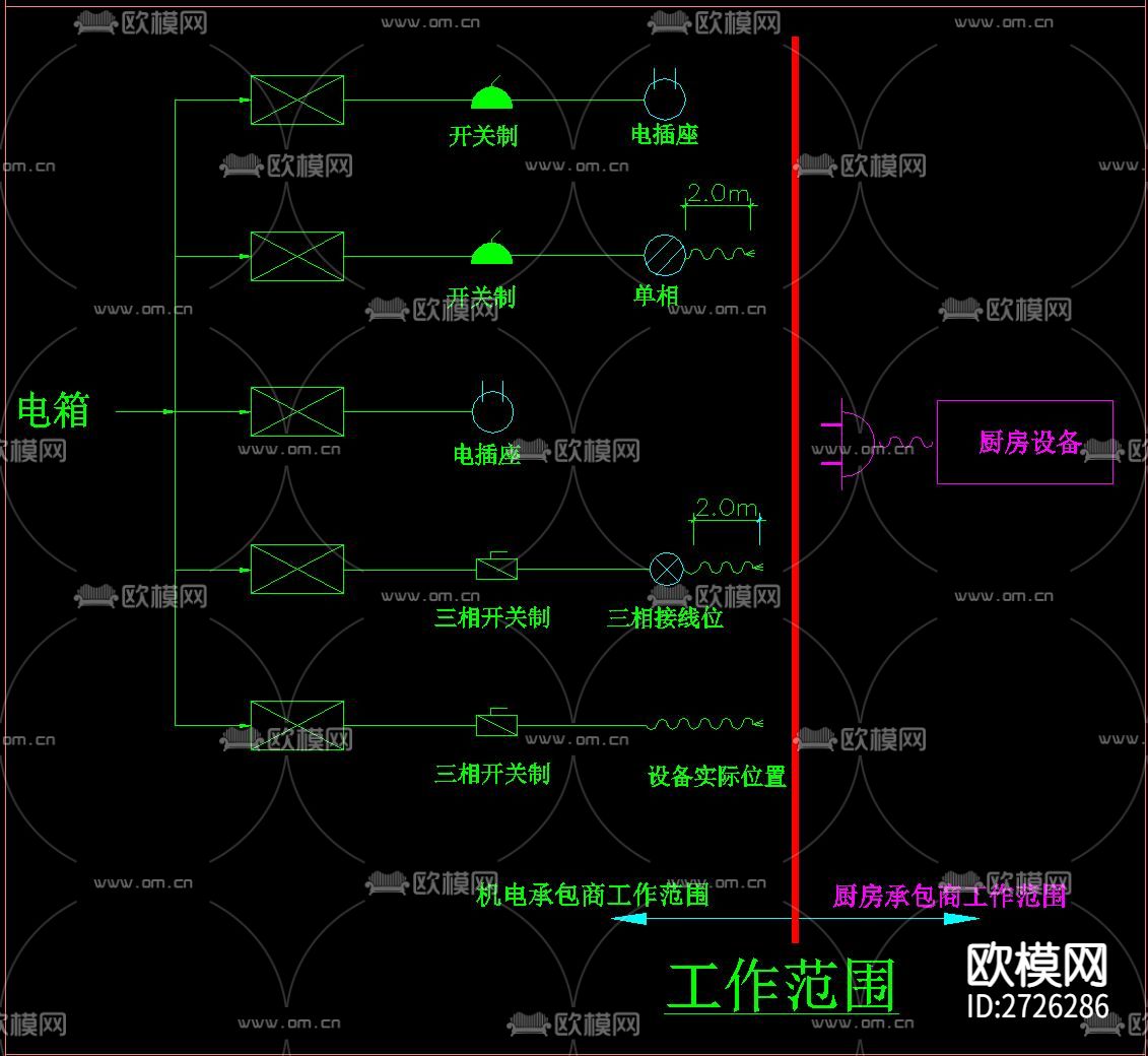 厨房后厨CAD大样图下载（渲染图1）