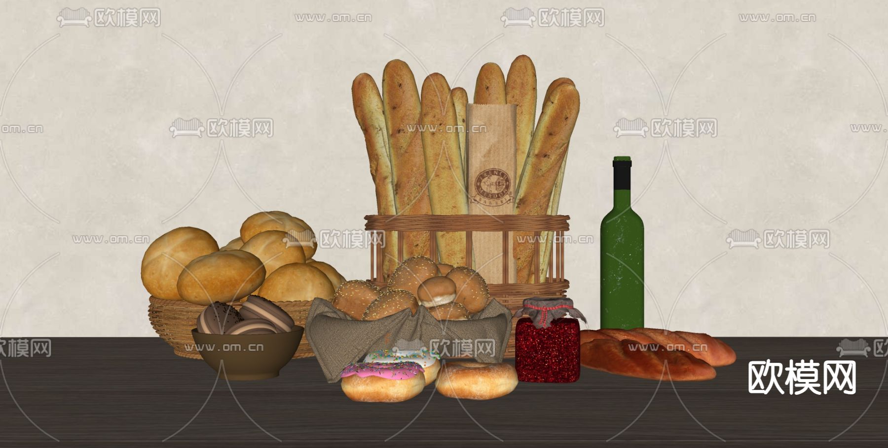 面包 食物 点心su模型下载（渲染图2）