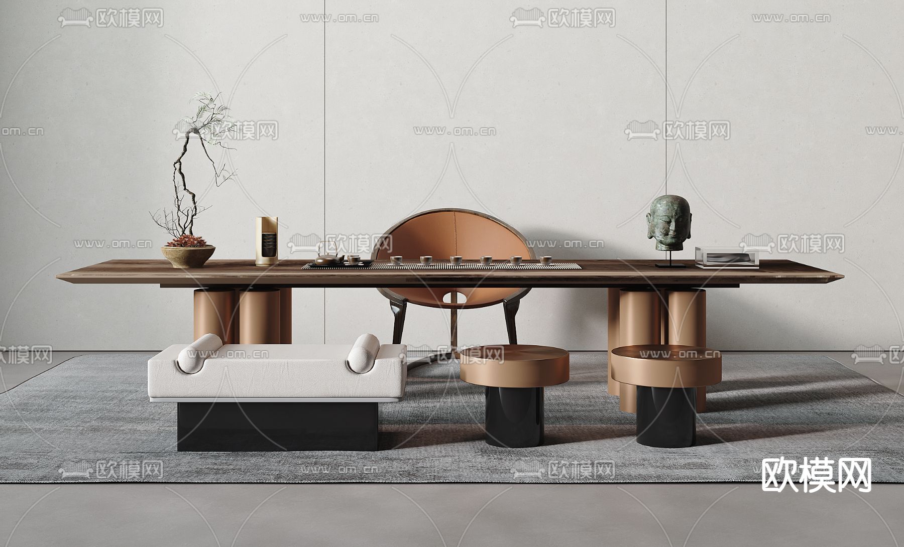 现代茶桌 茶台su模型下载（渲染图1）