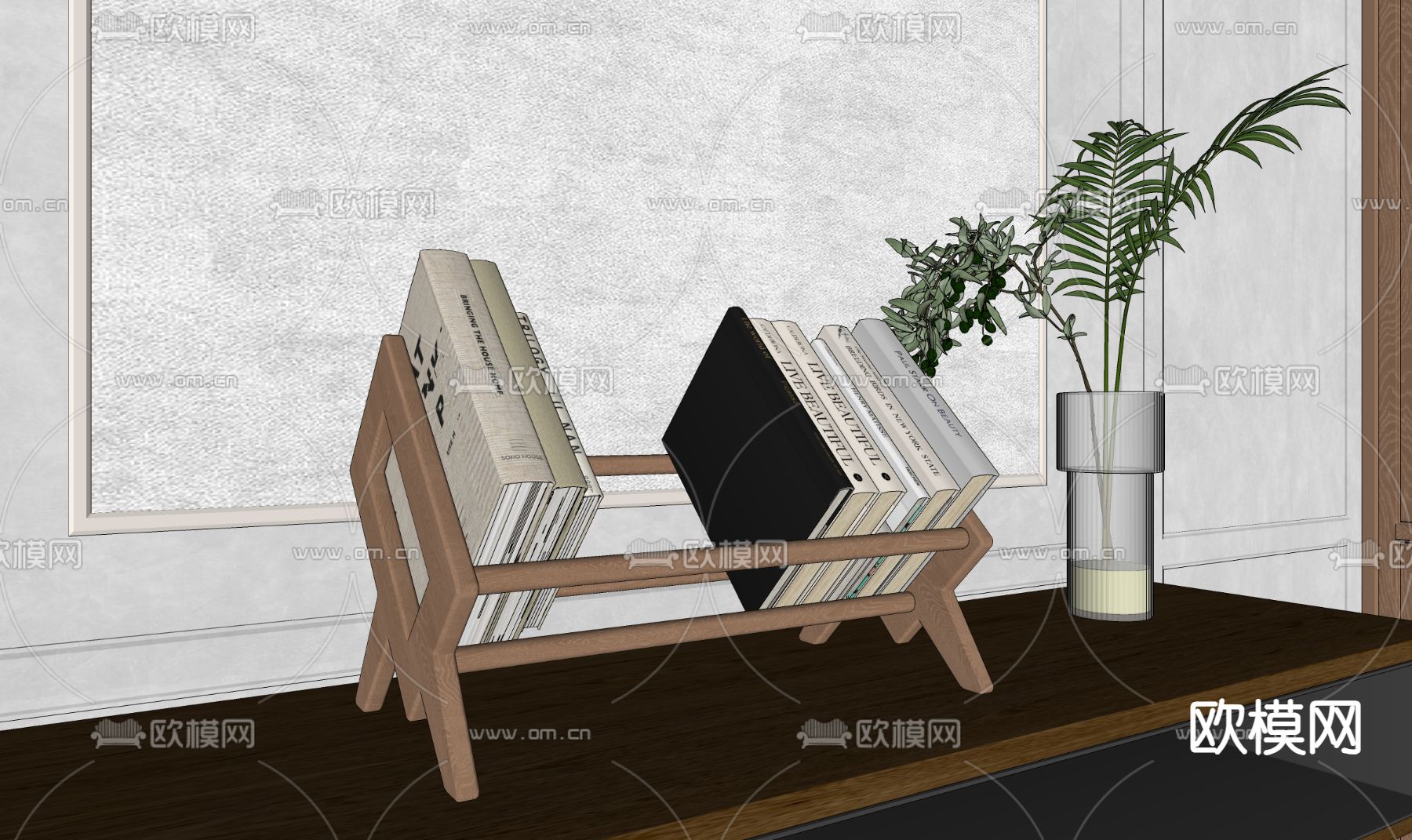 侘寂桌面书架su模型下载（渲染图2）