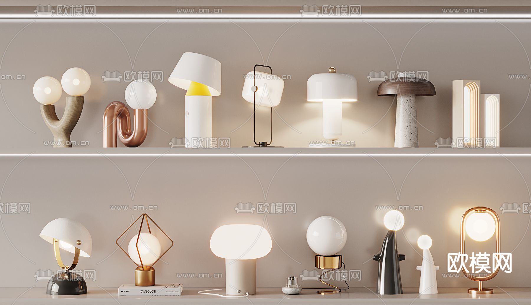 奶油风台灯su模型下载（渲染图1）
