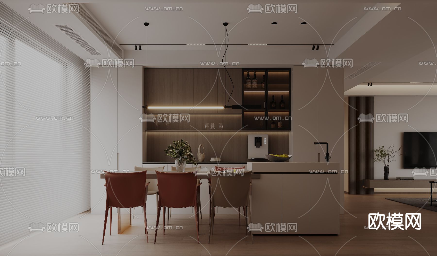 现代客餐厅3d模型下载（渲染图2）